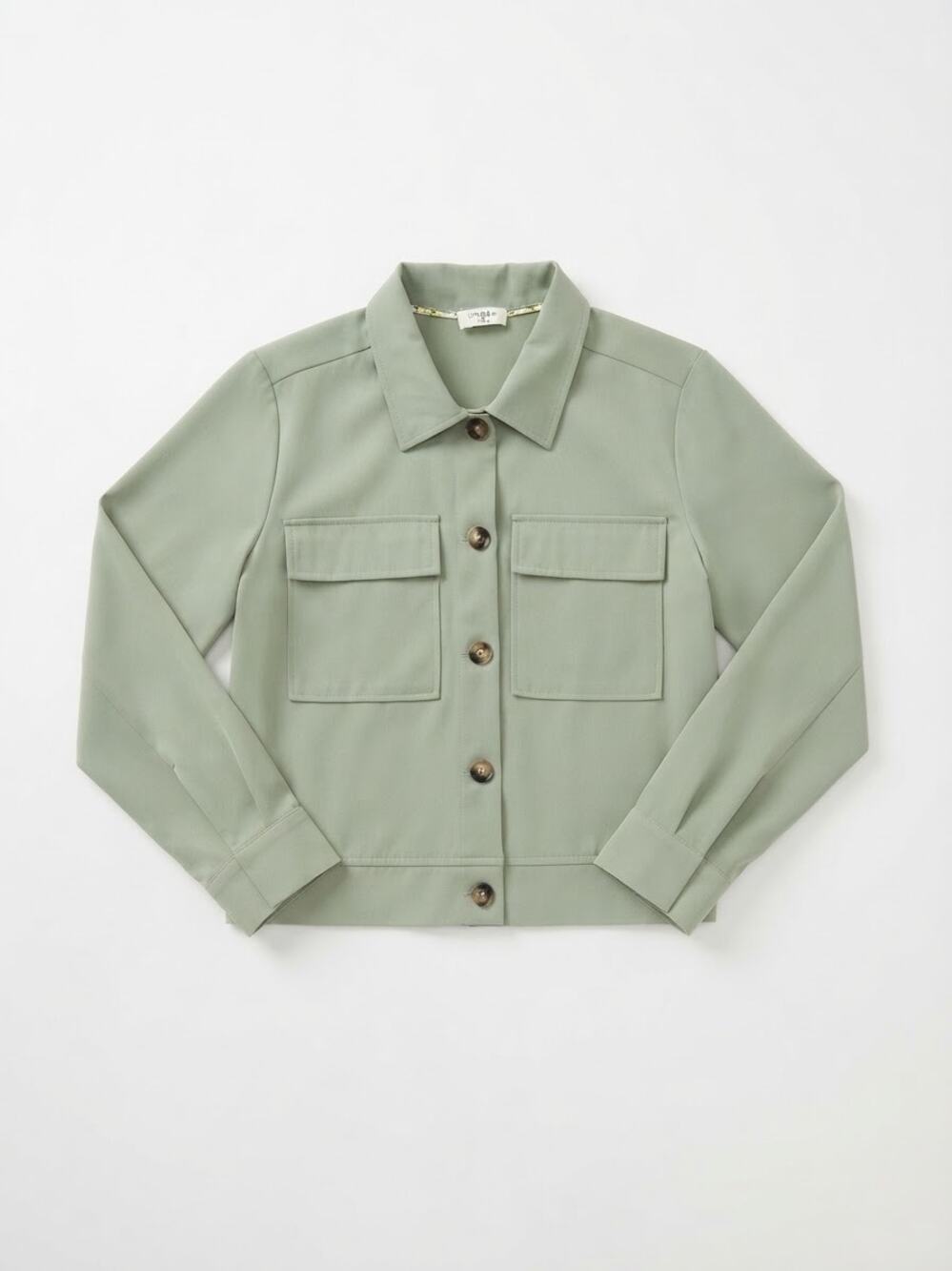 Umgee USA Sage Green Button Up Jacket Utility Crop Top Pocket Shirt Medium Layer
